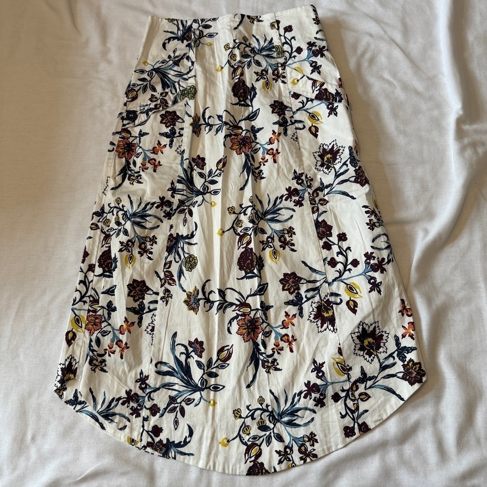 Maria Filo Italy P White Floral Pleated Midi Skirt XS ~ Garden Classic Cottage